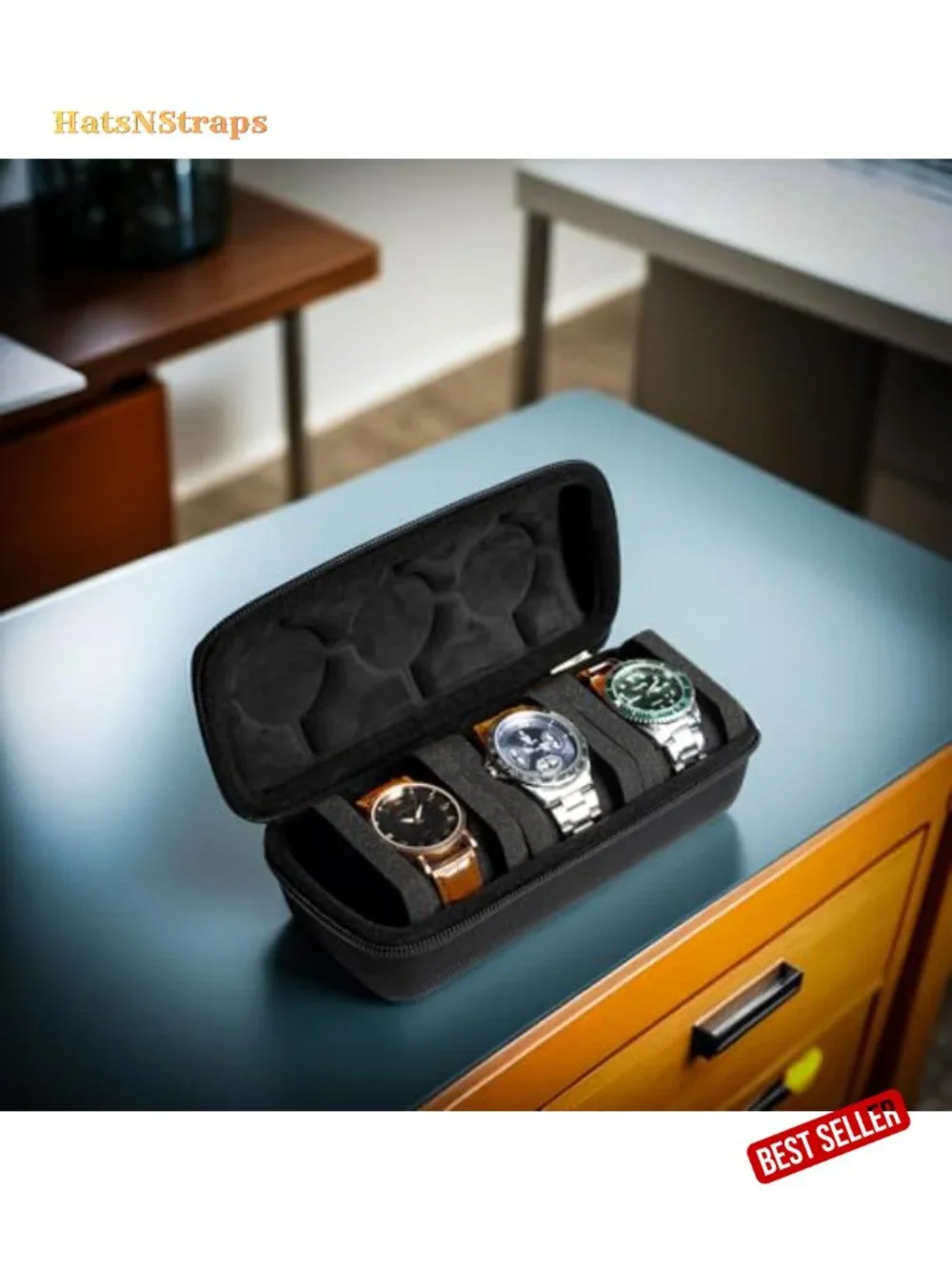 3 Slot Hard Watch Travel Case with Anti-Move Pillows, Storage Organizer